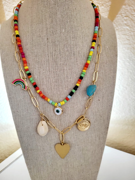 Boho Stone Rainbow Beaded Necklace