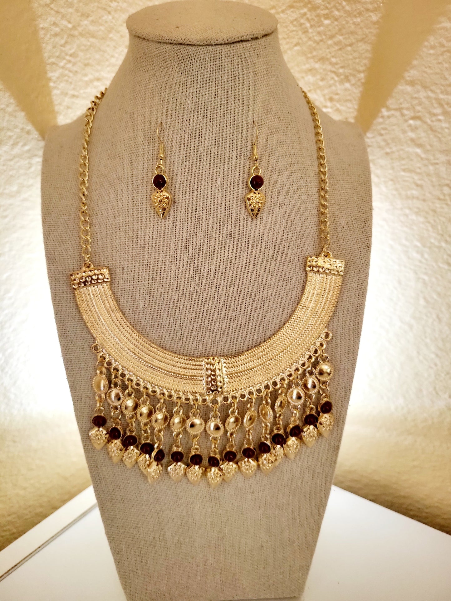 Fringe Gold Platted Necklace and Earrings Set