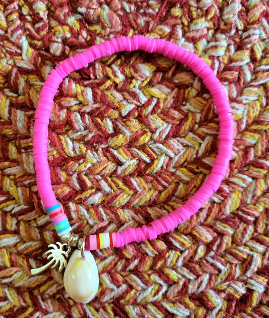 Shell and palm hot pink ankle bracelet