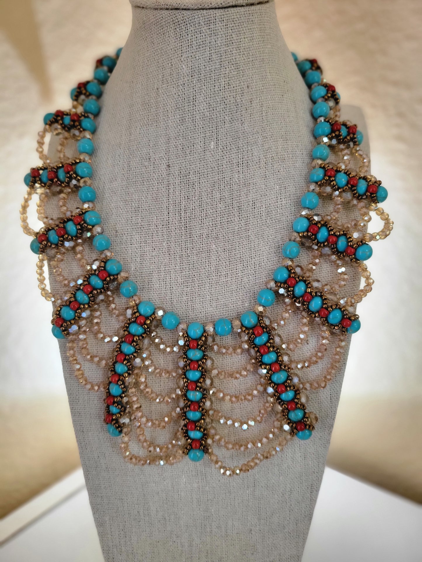 Handmade Boho beaded crystal necklace