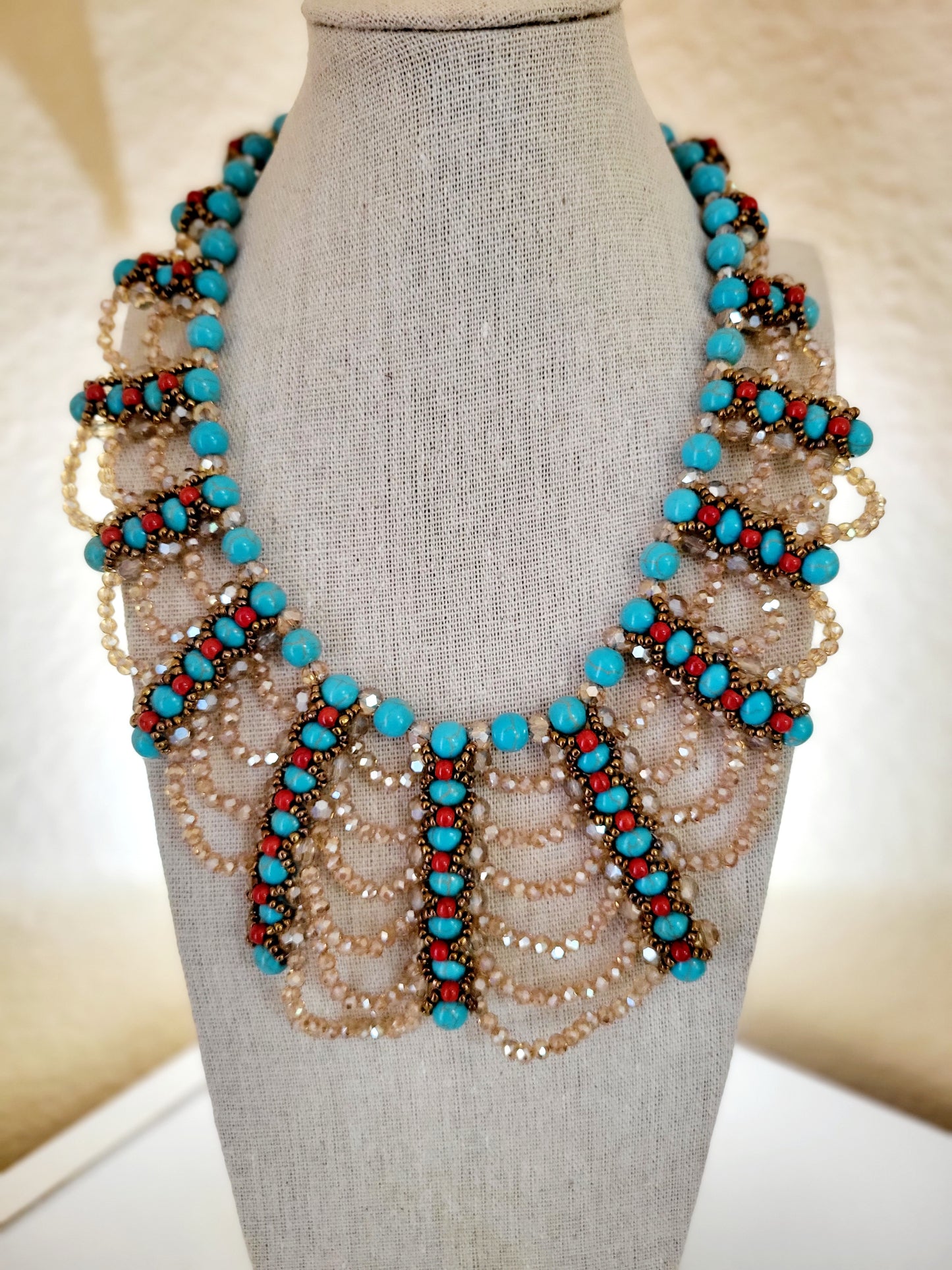 Handmade Boho beaded crystal necklace