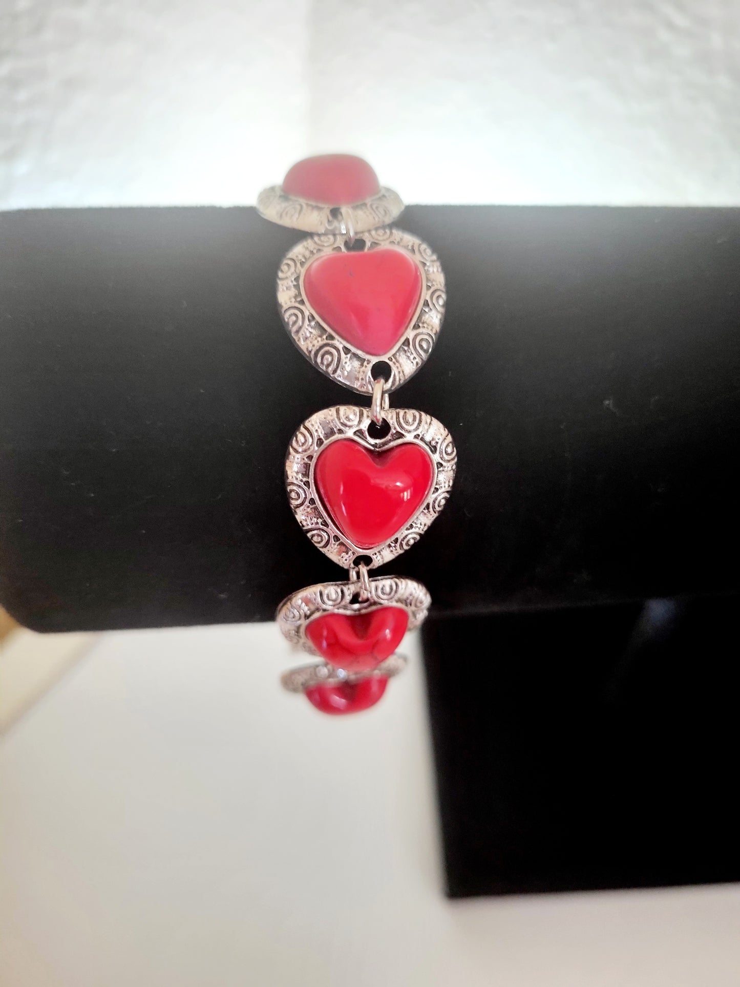 Red heart silver necklace set