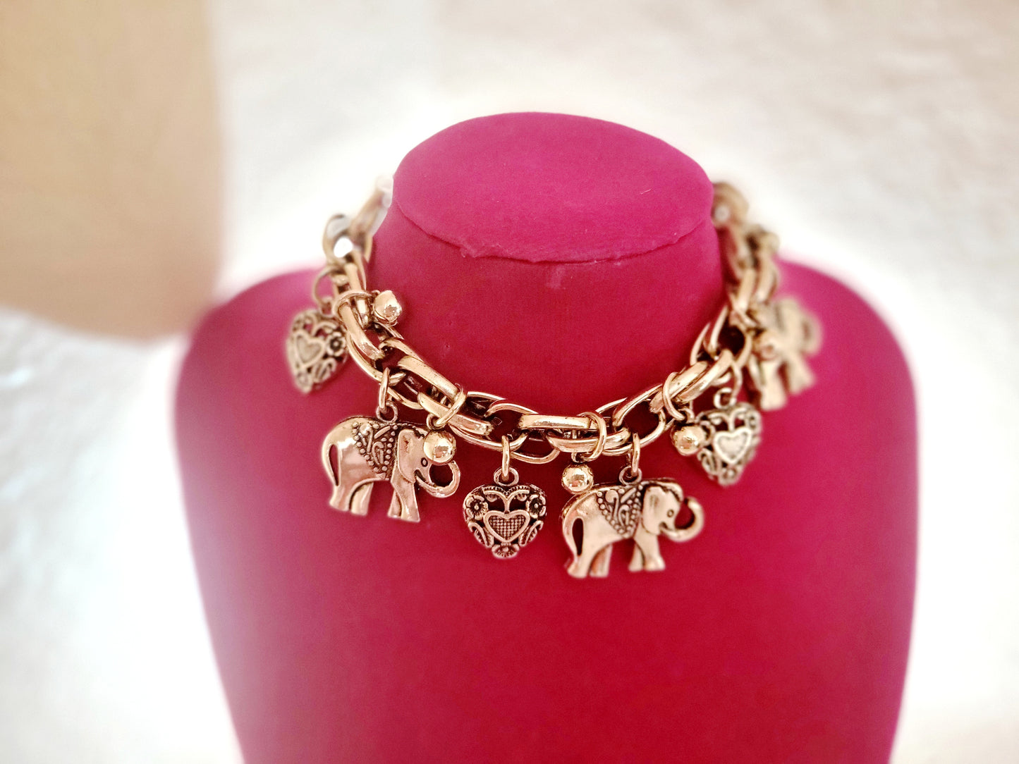 Hearts and elephants charm bracelet