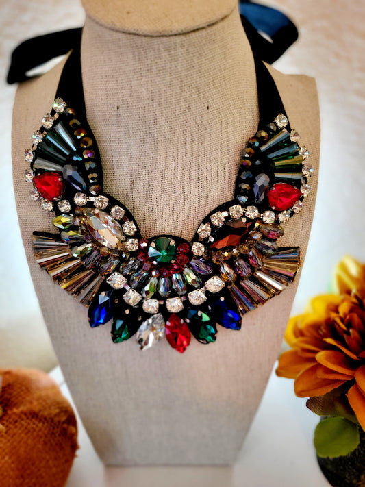 Handmade beaded crystal rhinestone collar