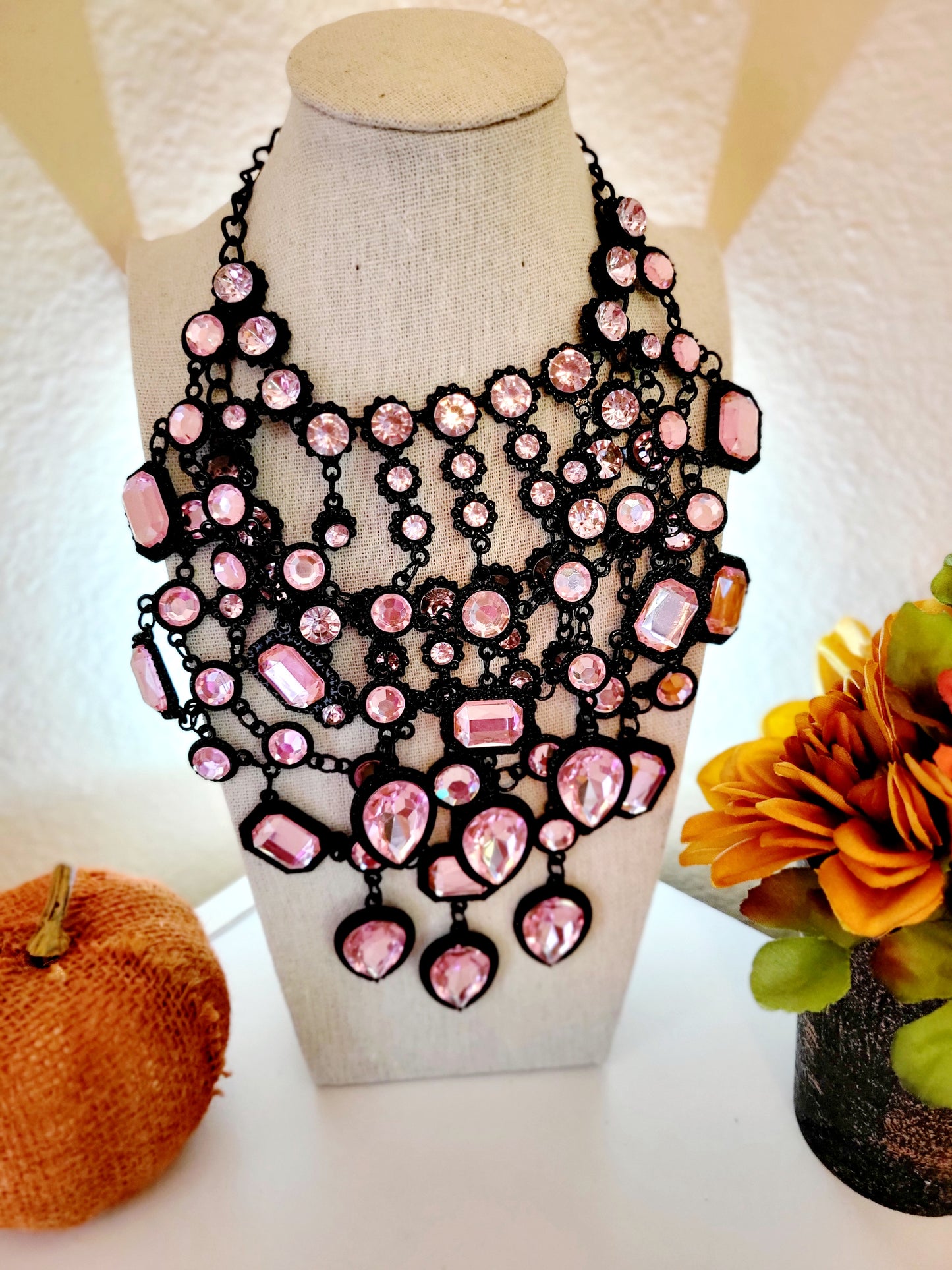 Pink rhinestone chunky necklace