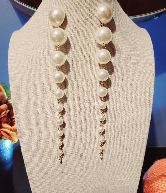 Faux Pearl long drop earrings