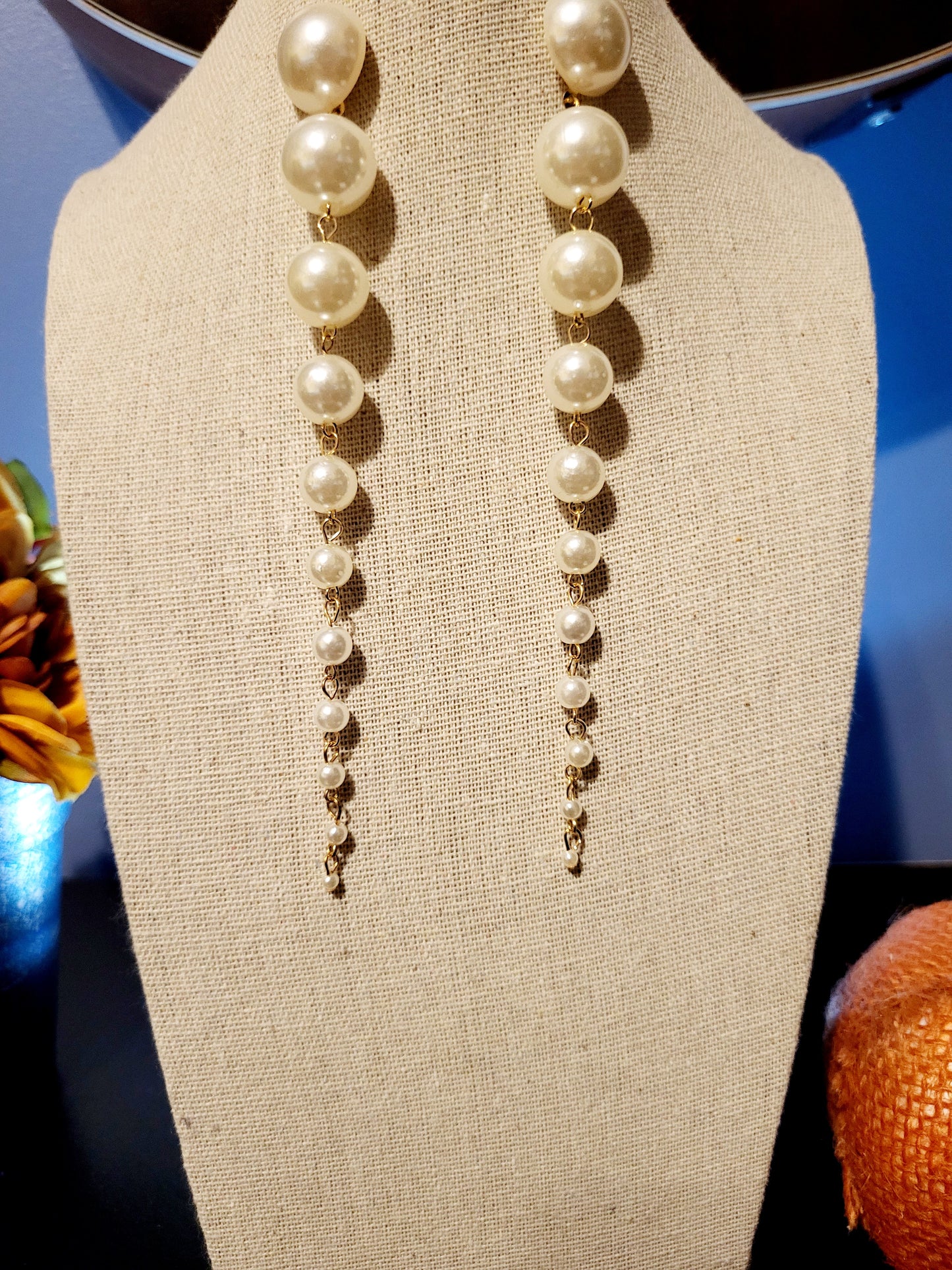 Faux Pearl long drop earrings