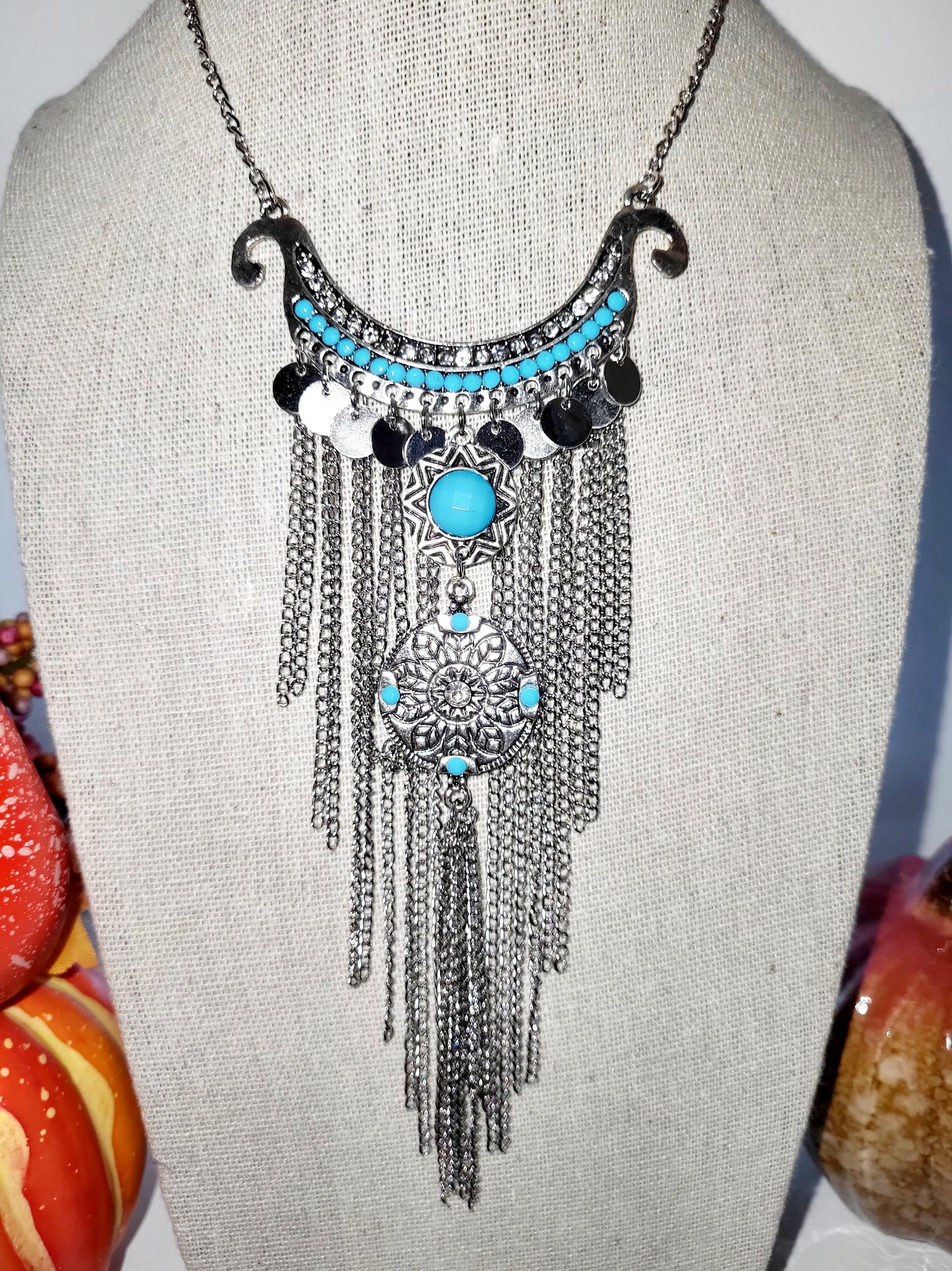 Silver/Aqua Tassel Necklace