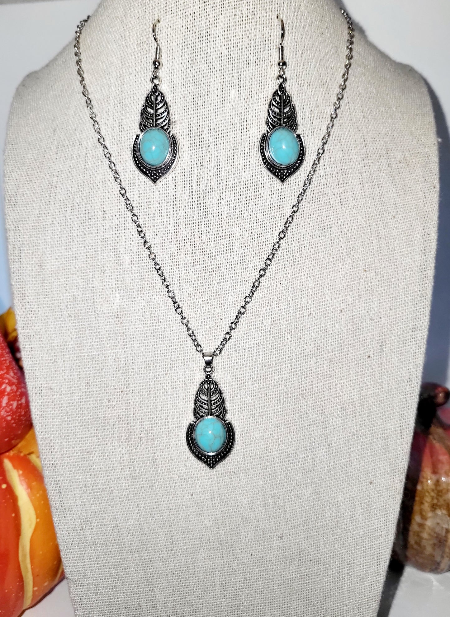 Antique aqua necklace and earrings set