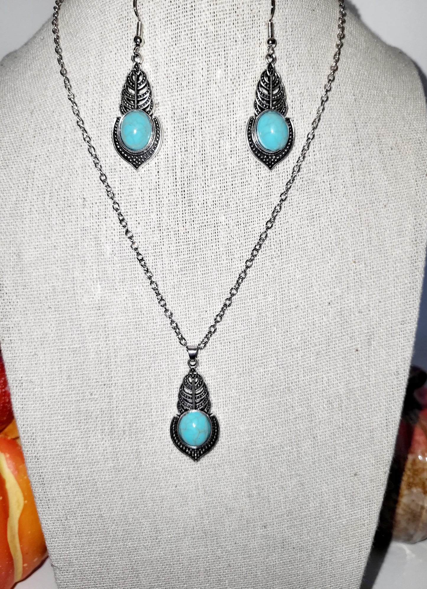 Antique aqua necklace and earrings set