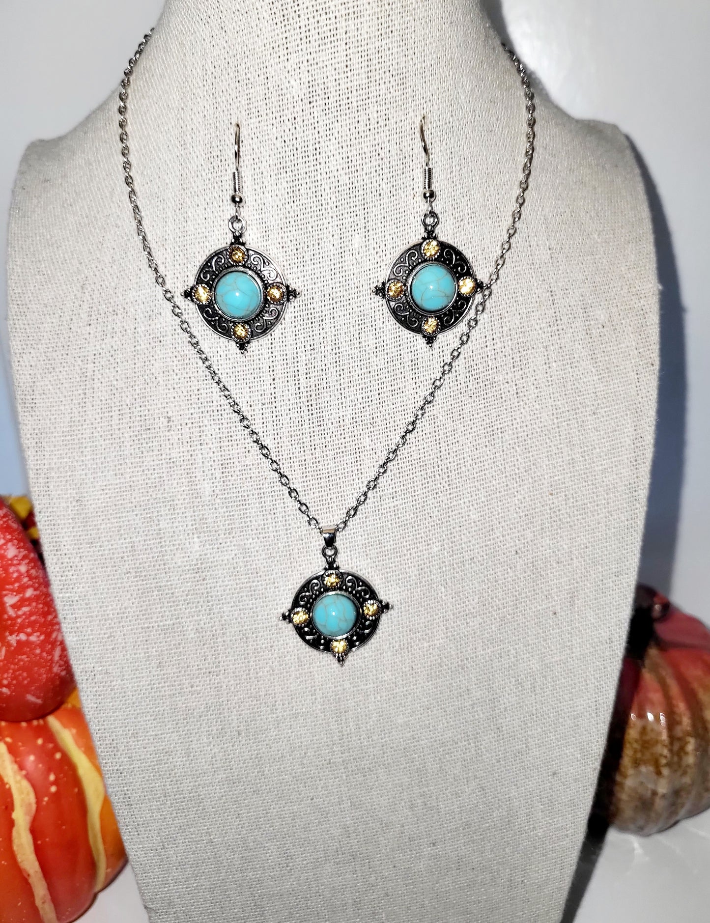 Vintage Aqua and yellow stones necklace and earrings set