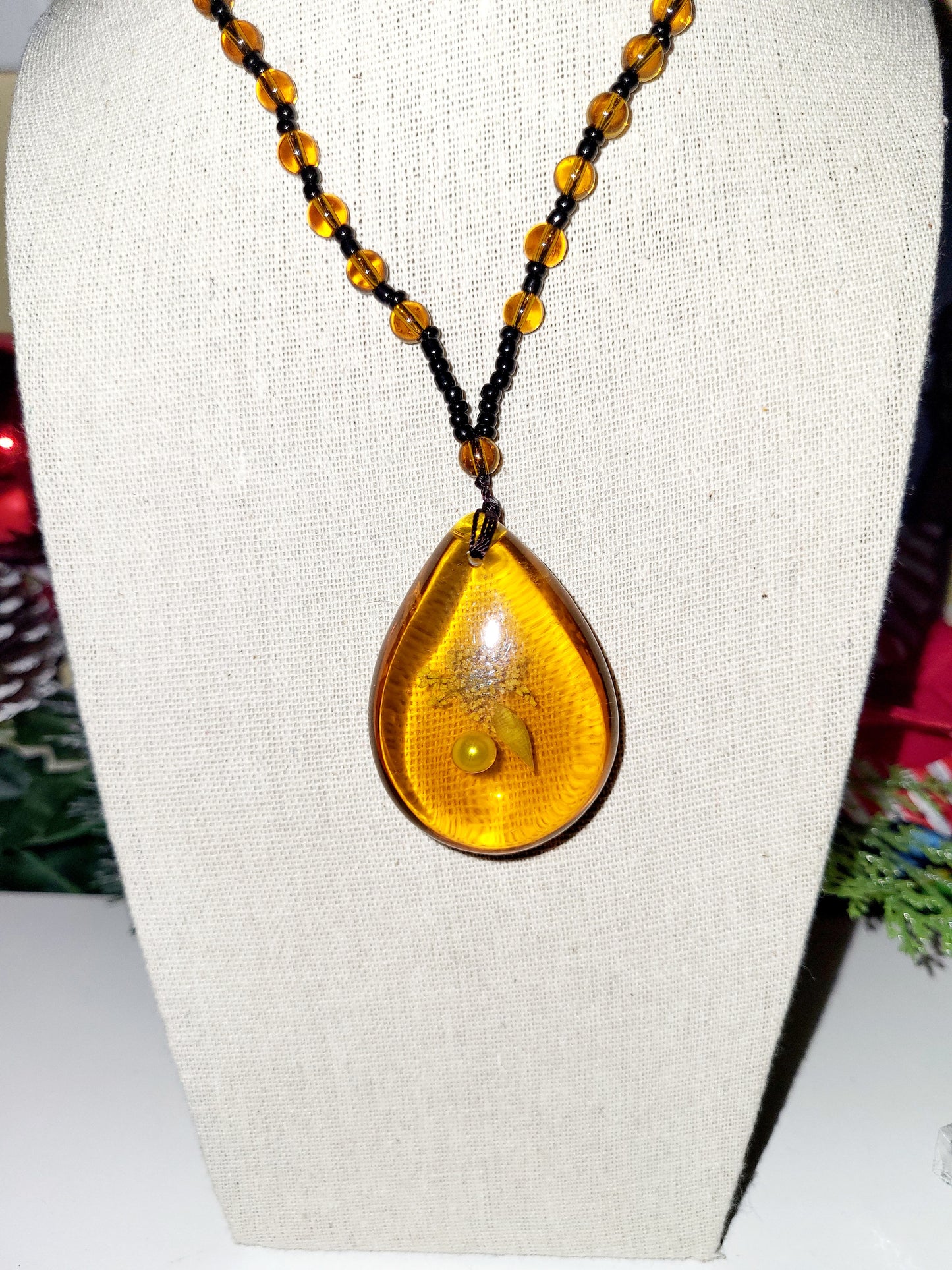 Black and Orange Resin Pendant Necklace