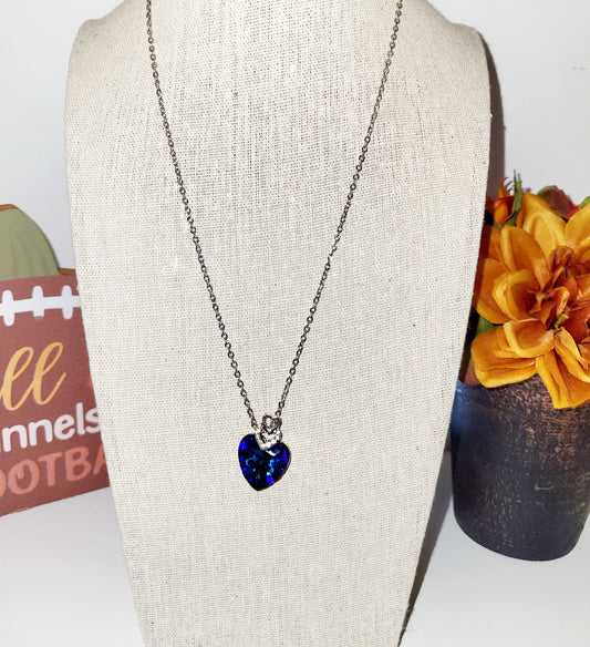 Blue crystal heart necklace