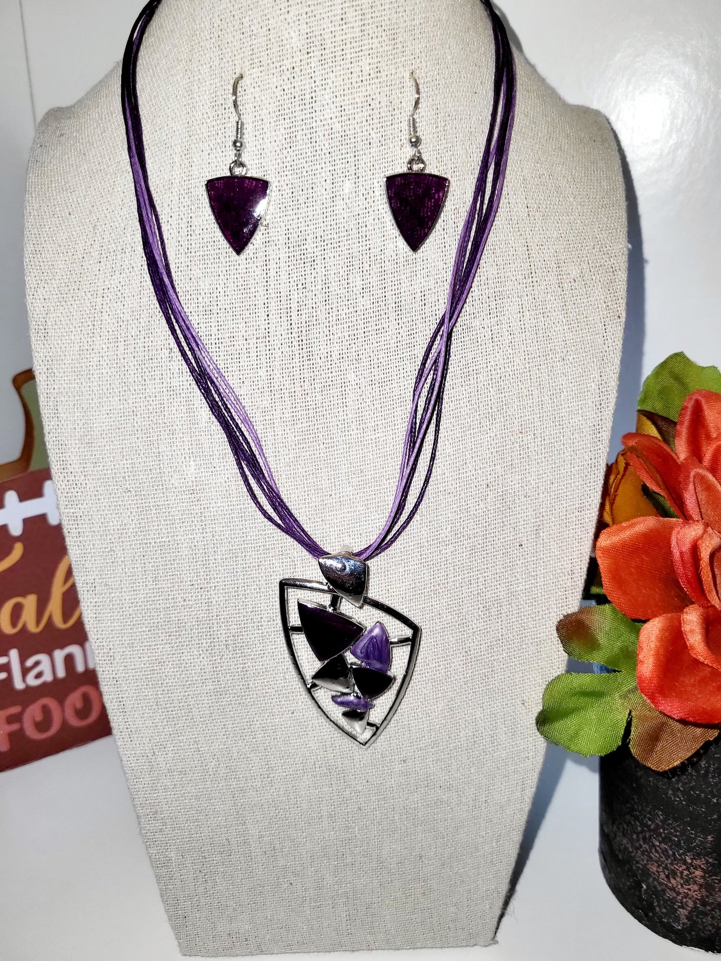 Fashion Purple String Necklace and Earrings set