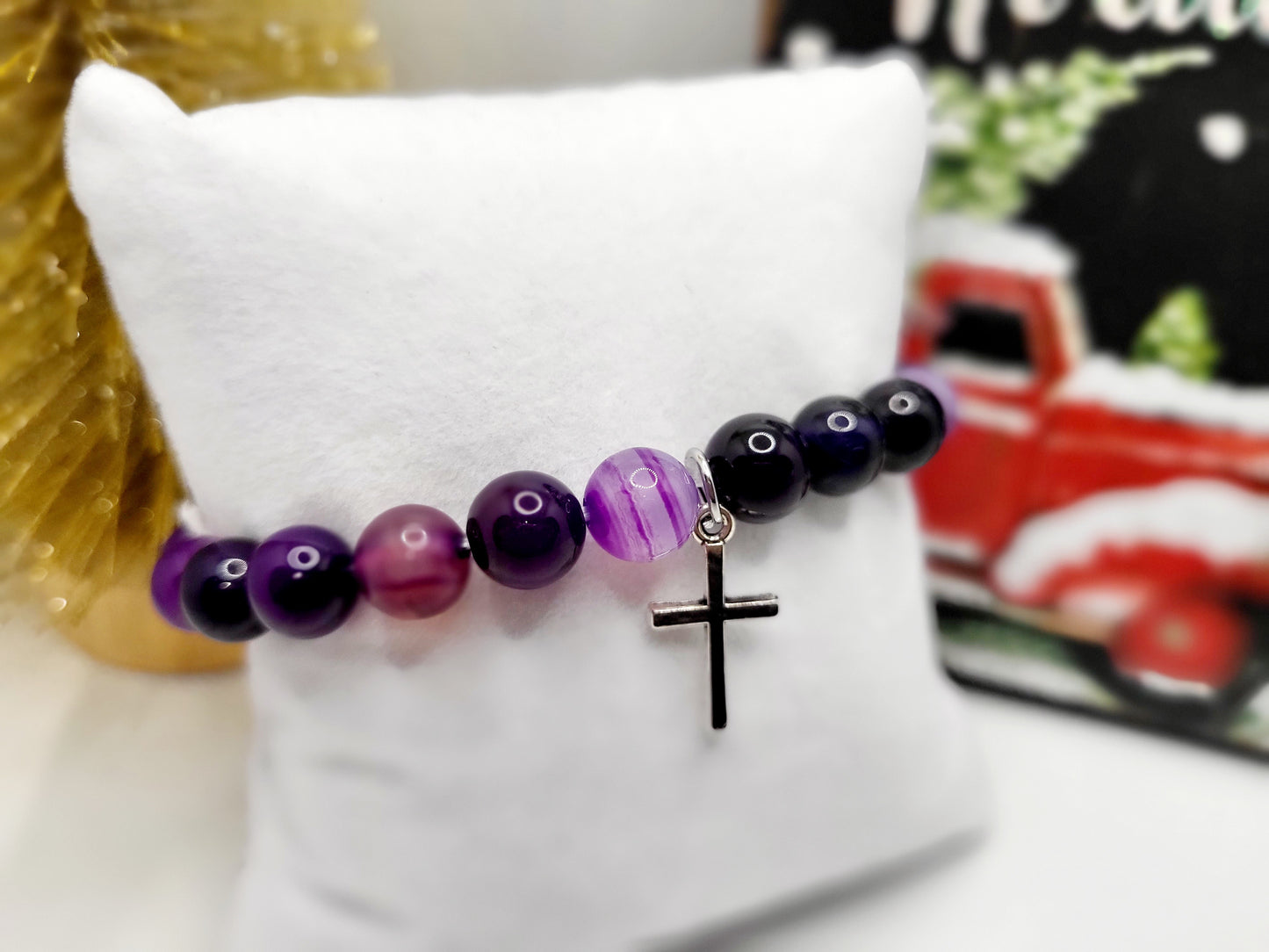 Purple beads cross bracelet