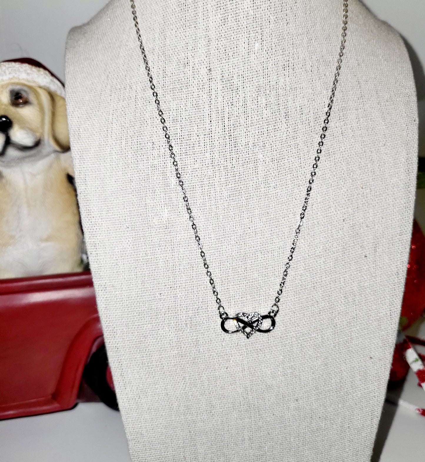 Heart and infinity pendant silver necklace