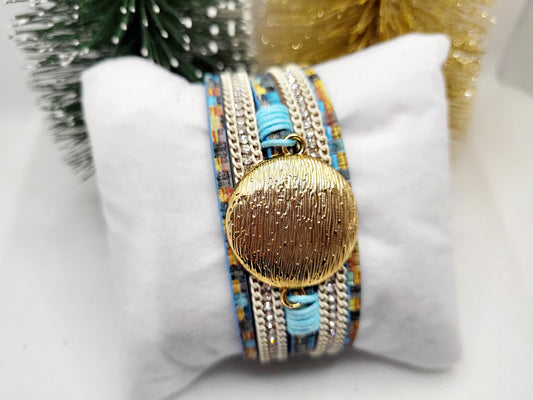 Aqua/Gold Leather magnetic bracelet