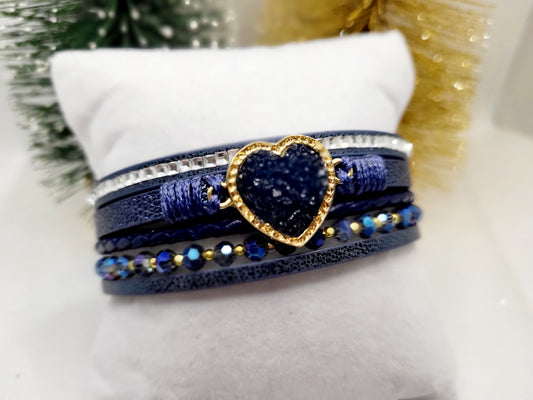 Blue Bohemian Heart Leather Bracelet