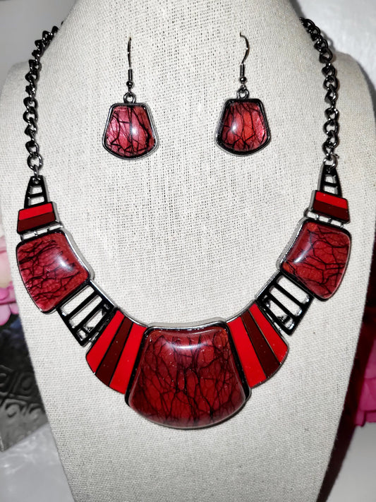 Boho Inlaid Gemstone  Necklace and Earrings set