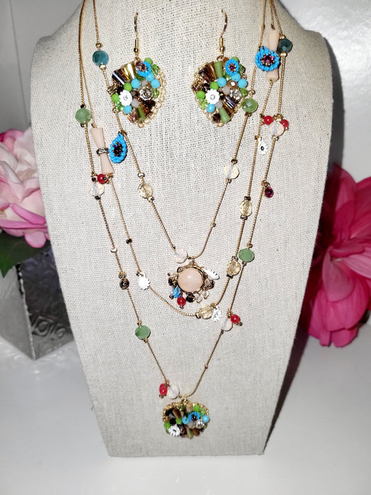 Vintage Natural Stone Necklace and Earrings Set