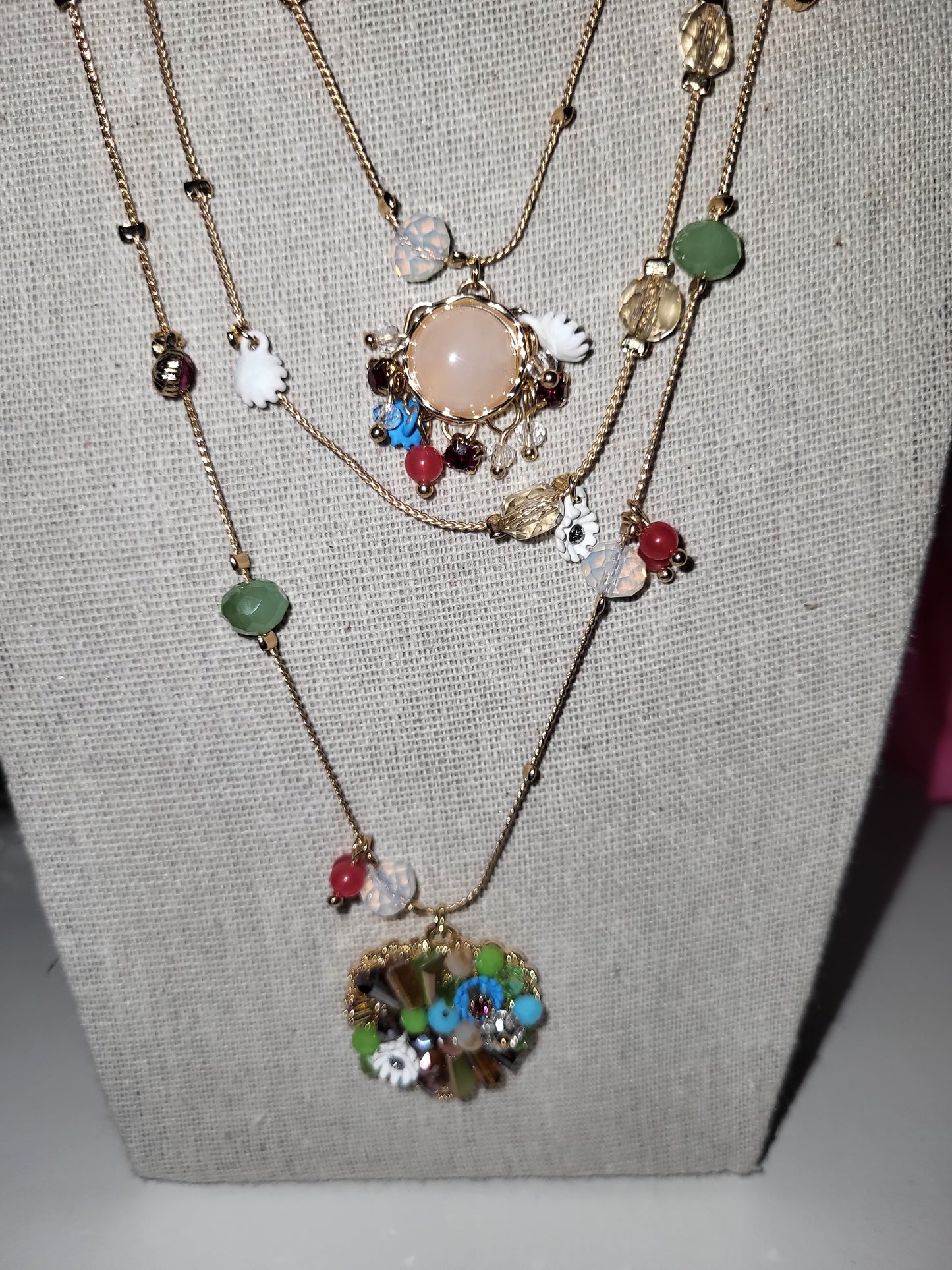 Vintage Natural Stone Necklace and Earrings Set