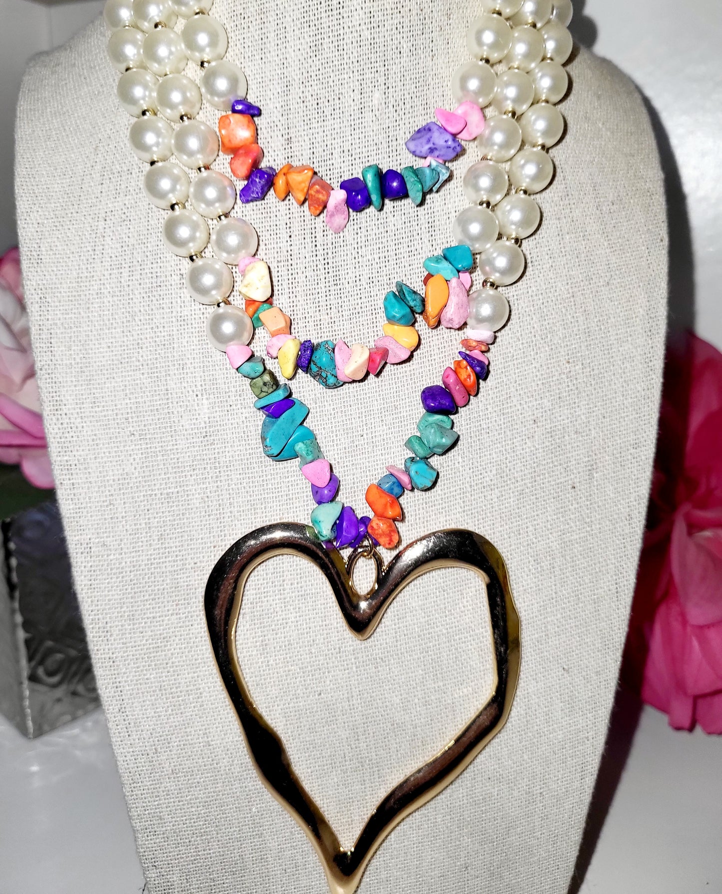 Bohemian Exaggerated Multi Color Love Faux Pearl necklace