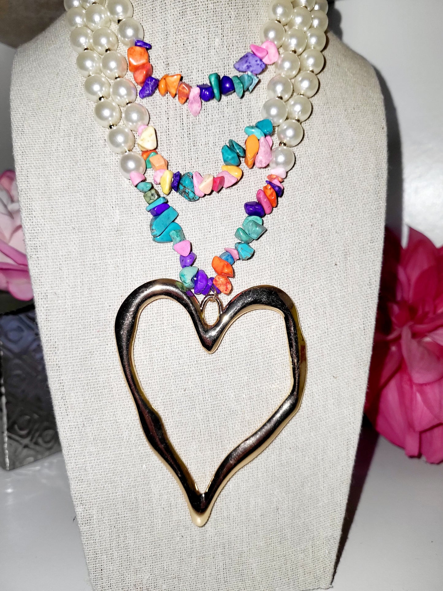 Bohemian Exaggerated Multi Color Love Faux Pearl necklace