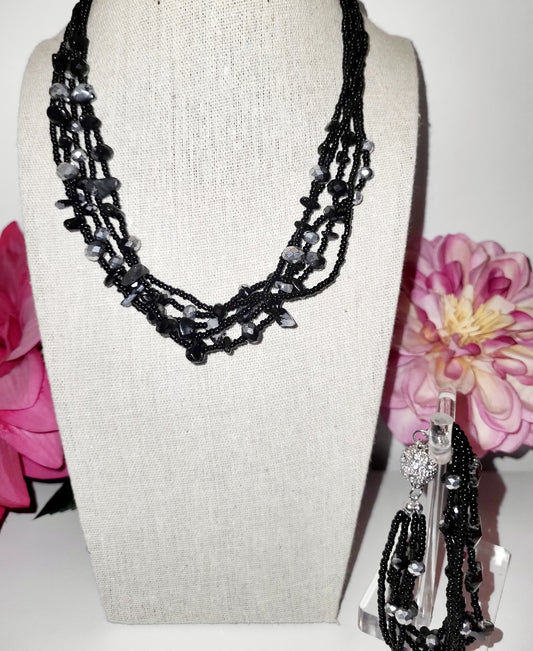 Black beads necklace and bracelet set