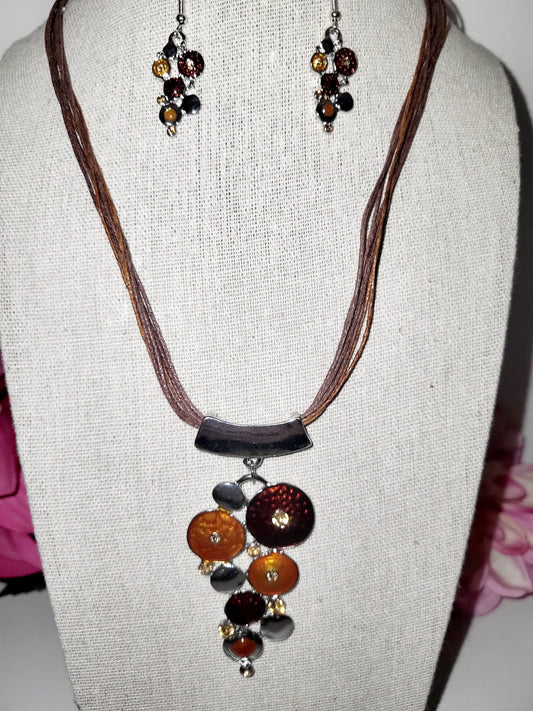 Copper string necklace and earrings set