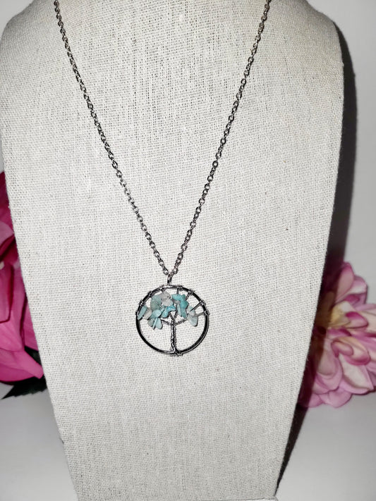 Beautiful aqua beads tree of life necklace