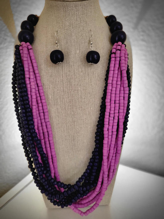 African style bohemian necklace and earrings set purple