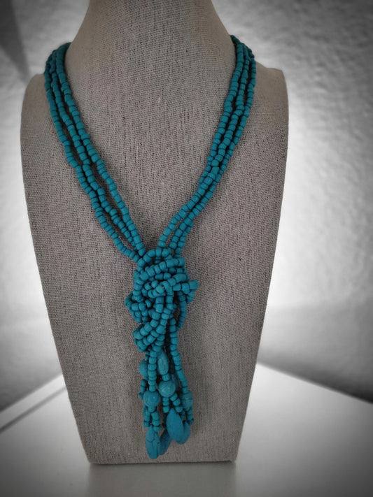 Aqua tie knot long necklace