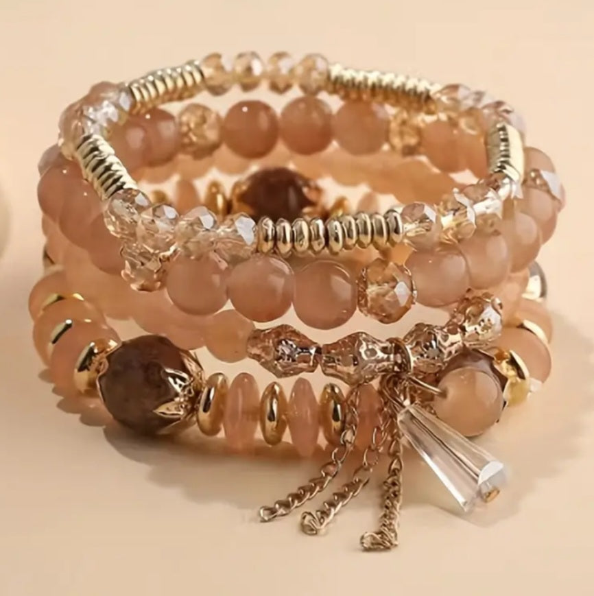 Stackable beaded bracelet Light Coffee