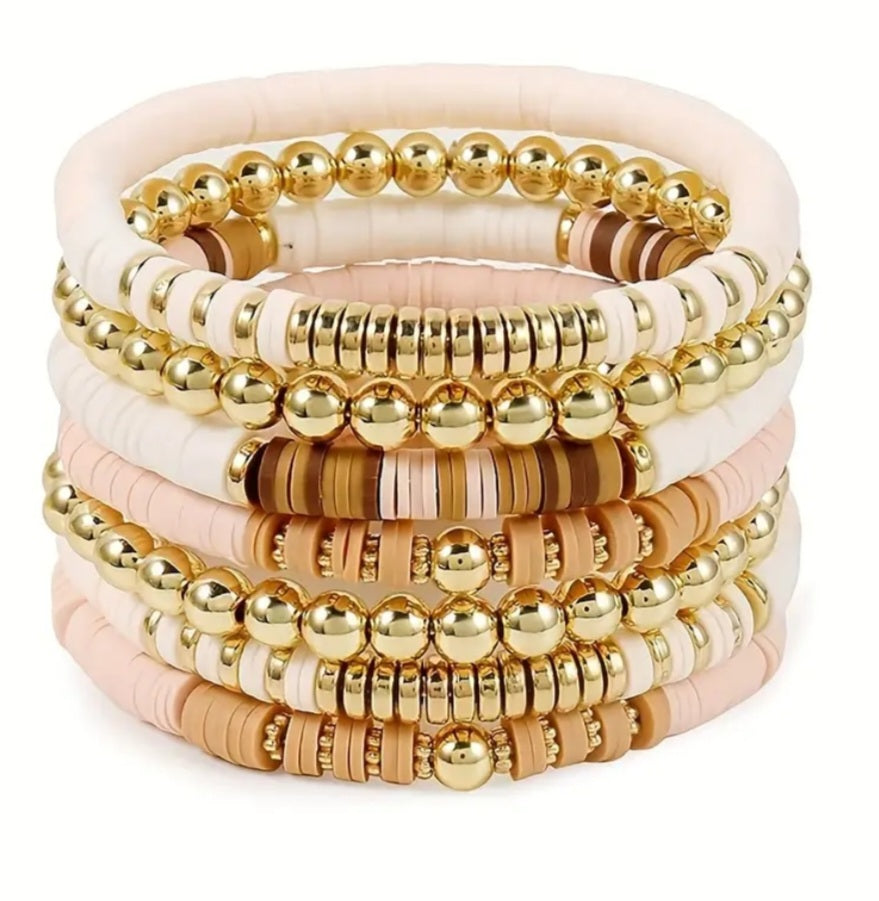 Beige/Pink Bohemian Beaded Bracelets