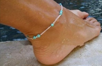 Aqua and silver ankle bracelet