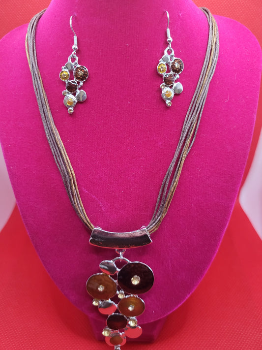 Bohemian geometric gem necklace and earrings set