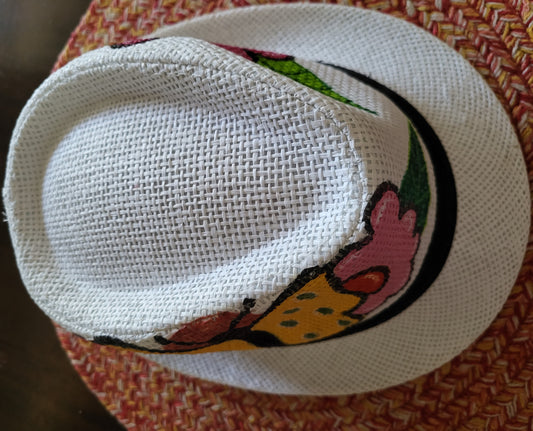 Butterfly and flowers straw hat hand painted