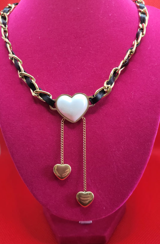 Stainless steel white heart pendant necklace