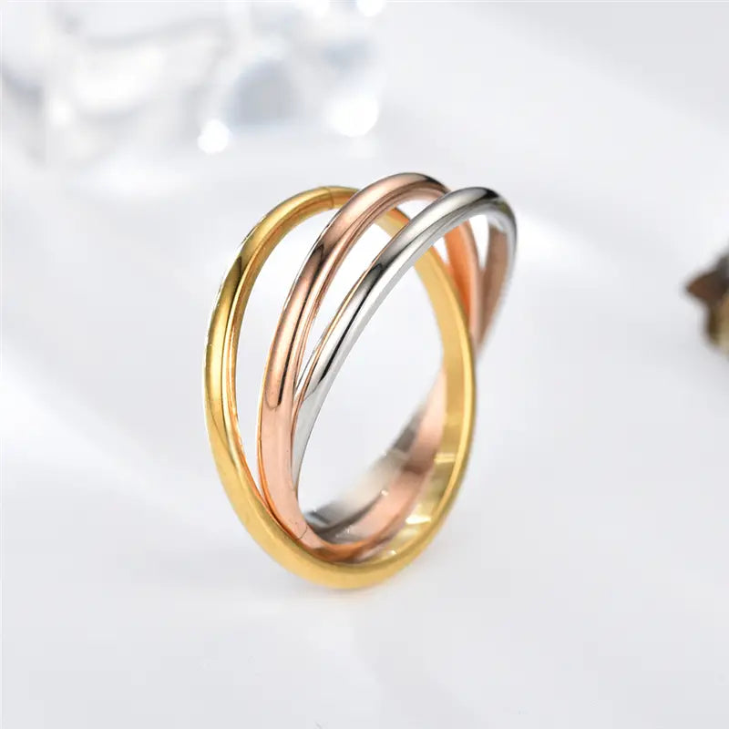 Three rings 3 tone stainless steel ring