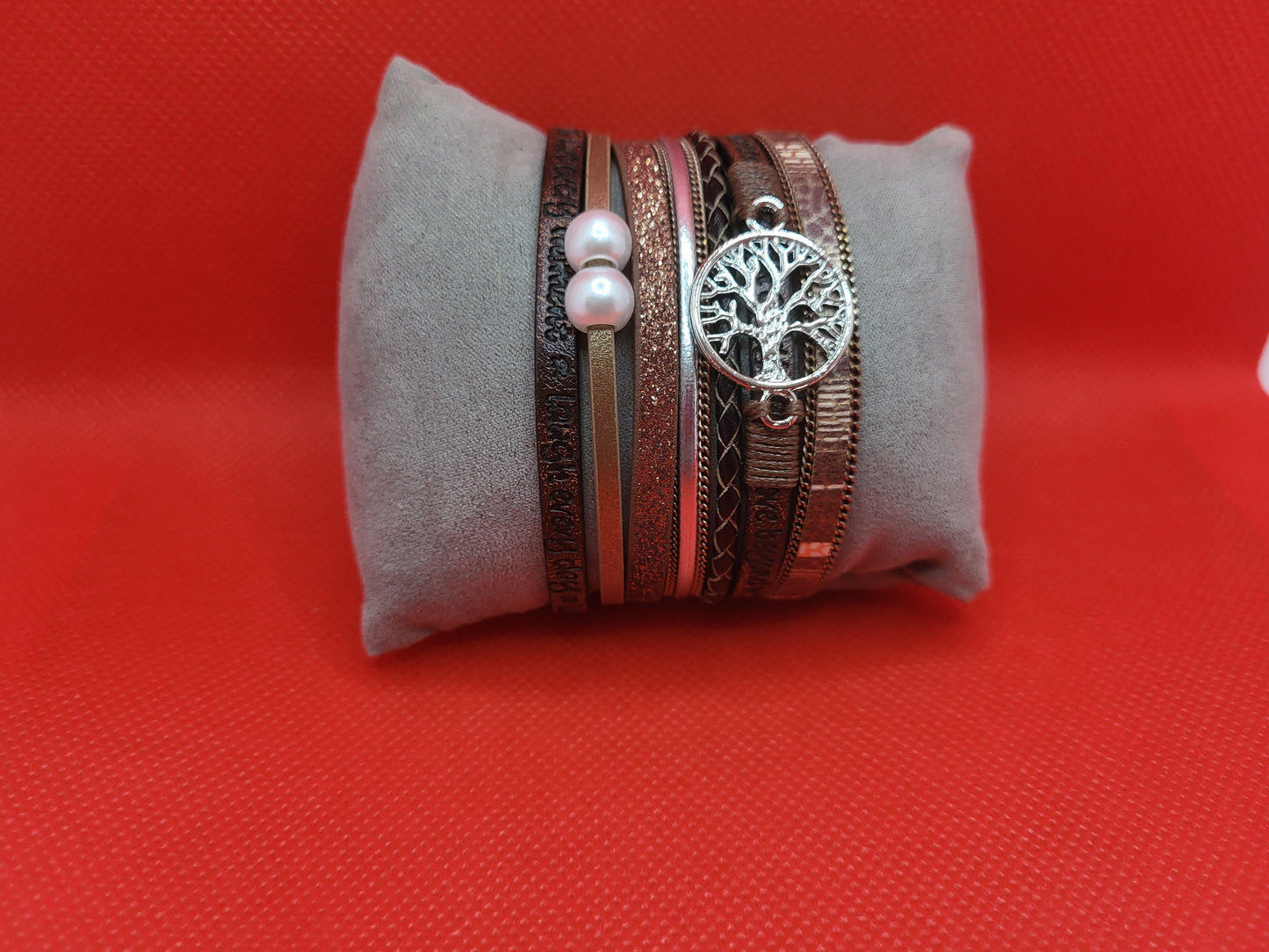 Tree of life faux leather bracelet with magnetic buckle brown