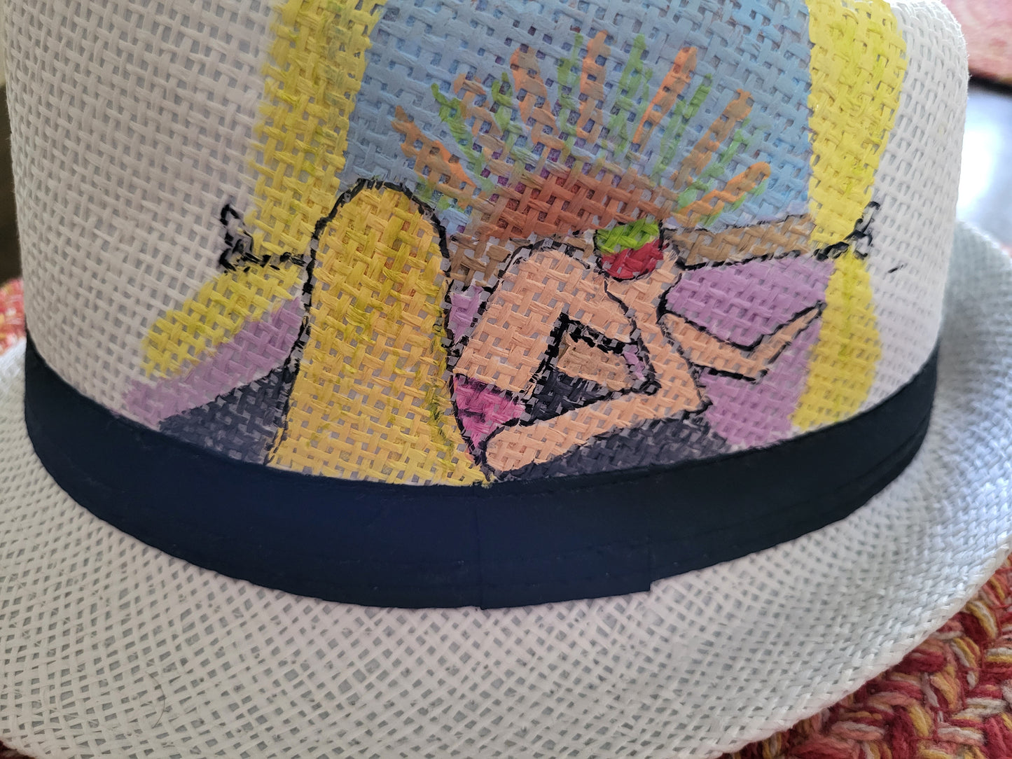 Wine straw hat hand painted